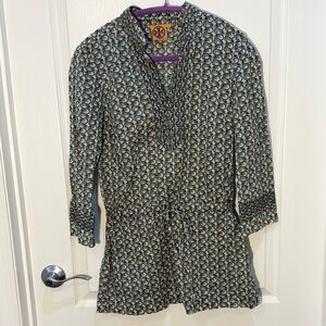 Tory Burch Elephant Print Tunic in Blue & Gold Size 8